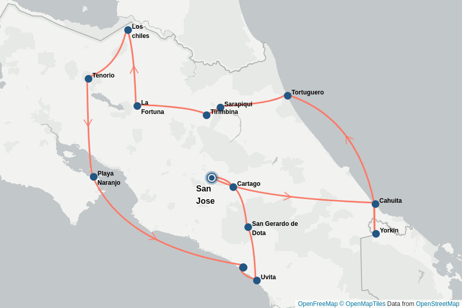 Itinerary Map image for Costa Rica Sauvage