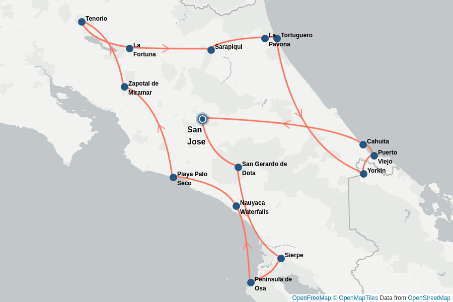 Itinerary Map image for Costa Rica Intense