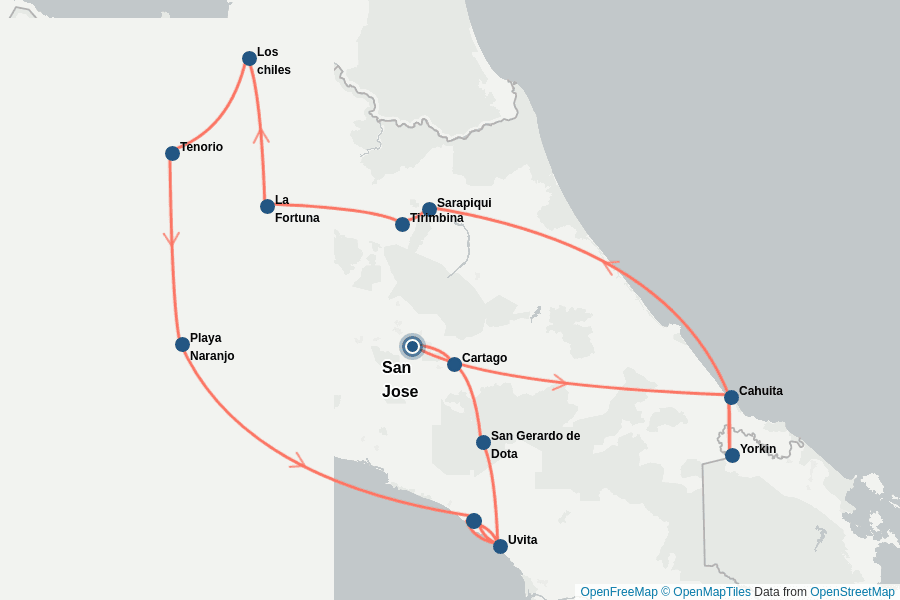 Itinerary Map image for Costa Rica Sauvage