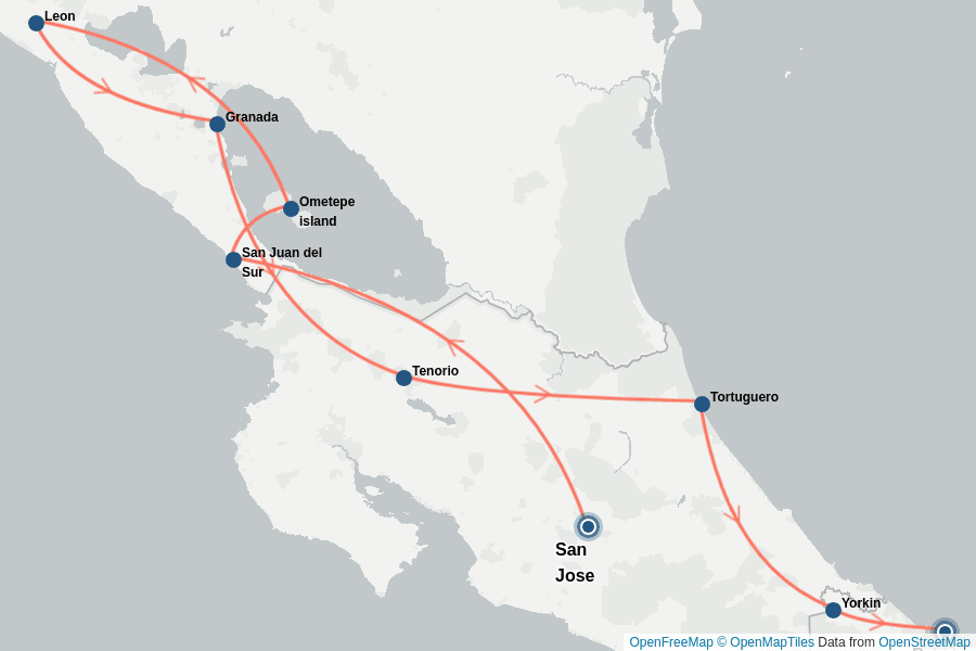 Itinerary Map image for Nicaragua, Costa Rica, Panama : Trio tropical