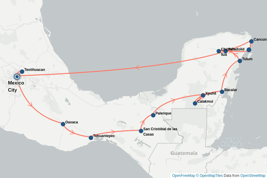 Itinerary Map image for L'essence du Mexique