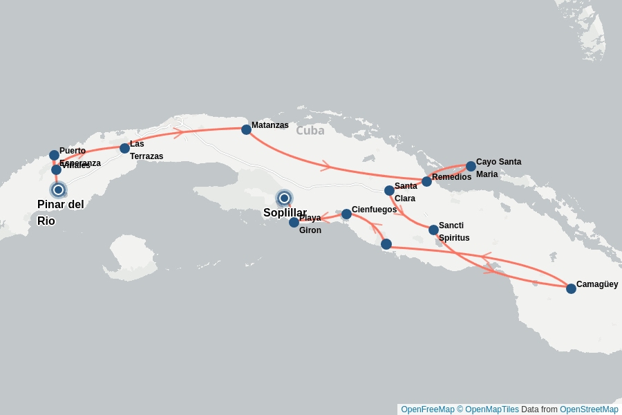 Itinerary Map image for Cuba en Couleurs
