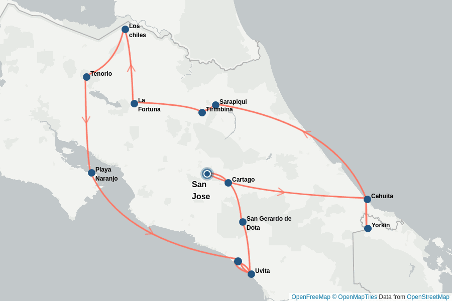 Itinerary Map image for Costa Rica Sauvage