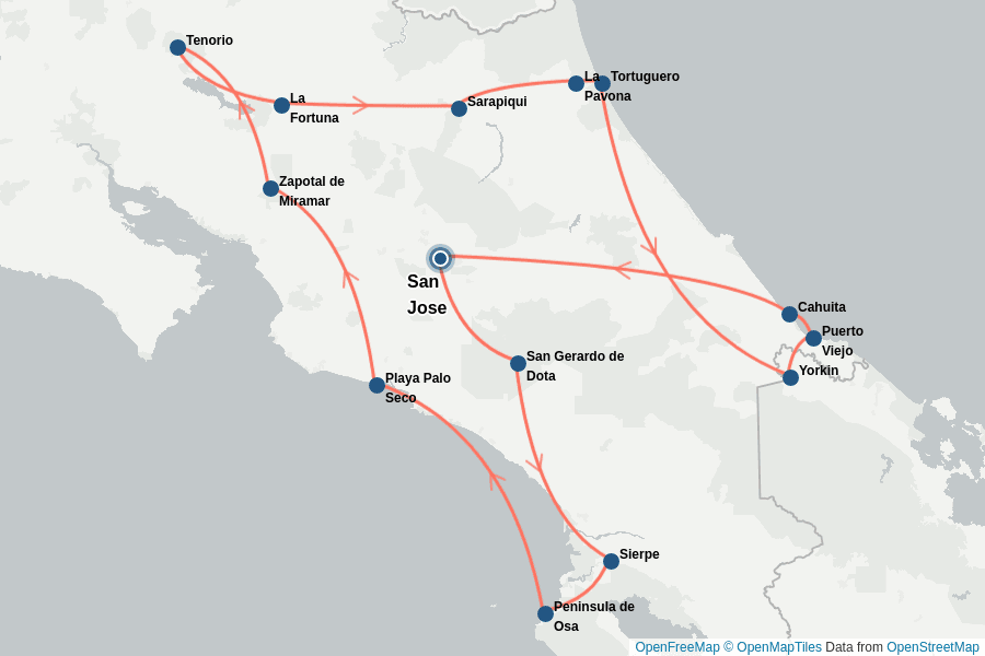 Itinerary Map image for Costa Rica Intense