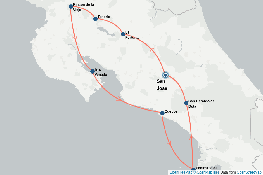 Itinerary Map image for Randonnée au Costa Rica