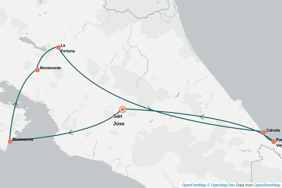 Itinerary Map image for Circuit Costa Rica 2 semaines