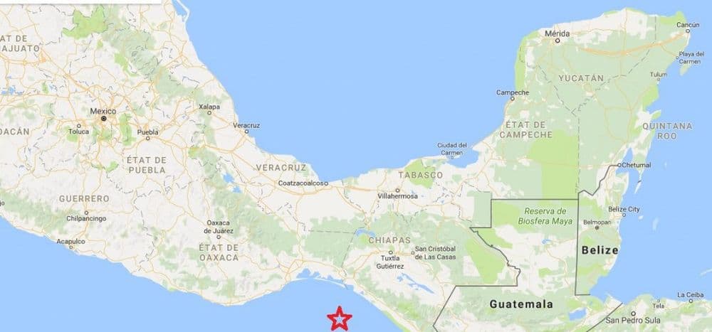 Séisme Mexique 7 septembre 2017 Localisation de l'épicentre ©2017 Google - Données cartographiques